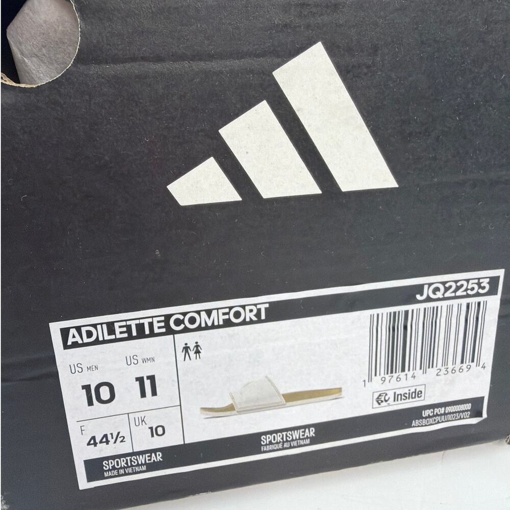 Adidas Unisex White Gold Metallic Adilette Comfort Slide Sandals Size M10 W11 - Picture 3 of 11